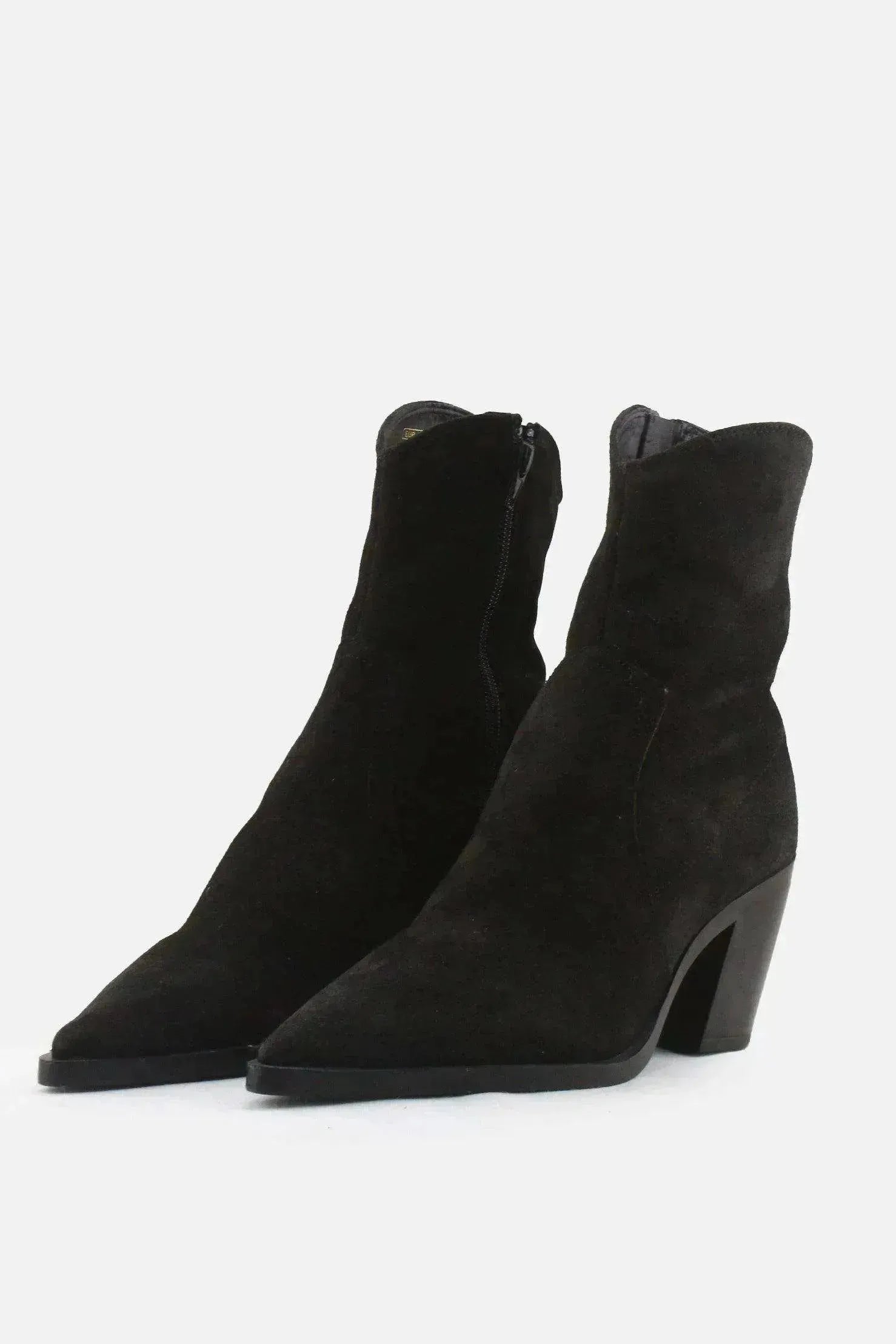 Zara Zipper Block Heels Sock Boots | Suede - sundaybazar