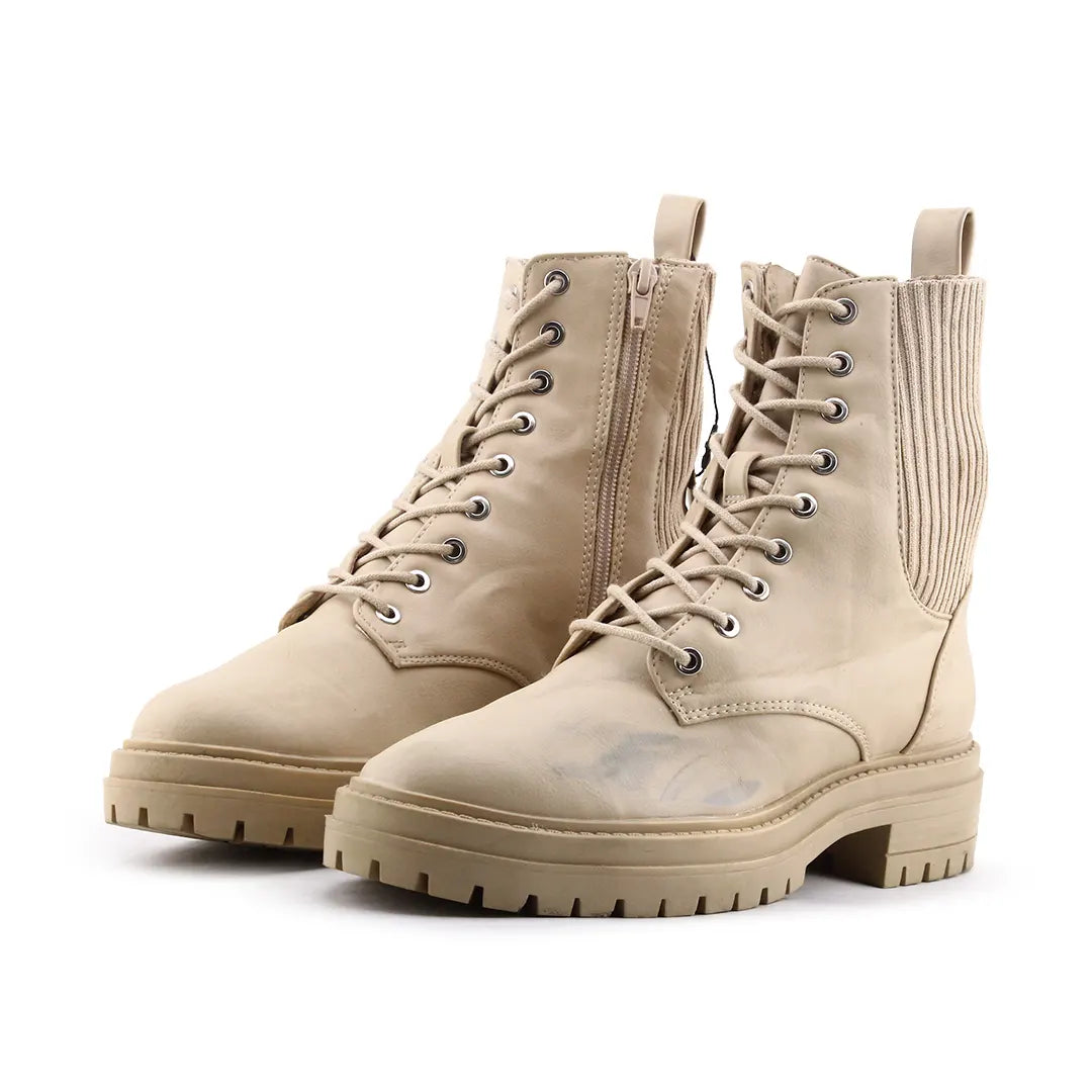 Lefties Zipper Stretchable Lace Up Ankle Boot | 100% Authentic Leather