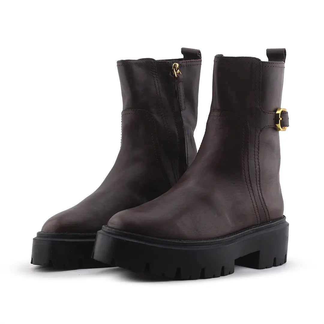 Massimo Dutti Zipper Buckle Strap Ankle Boot | 100% Authentic Leather