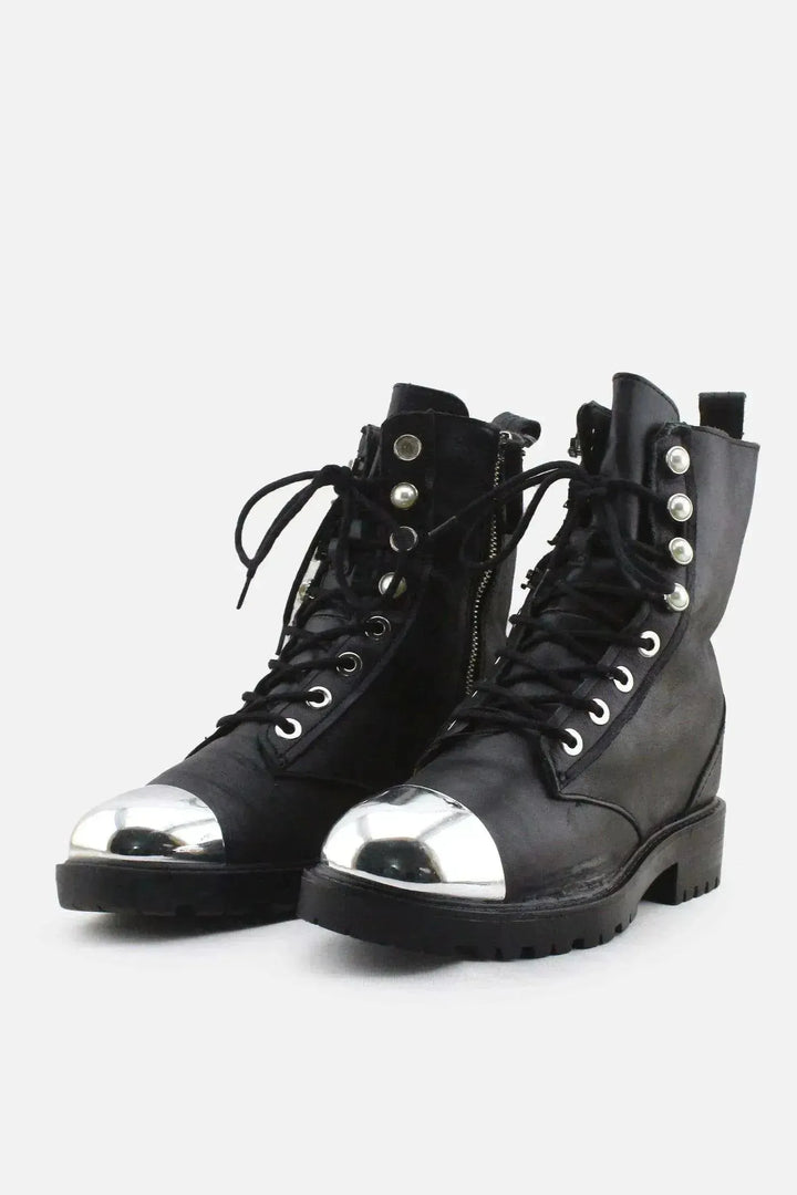 Zara Zipper Laces Combat Boots | 100% Authentic Leather - sundaybazar