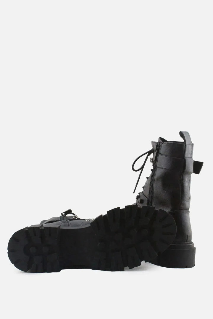 Stradivarius Zipper Laces Studs Buckle Straps Ankle Boots | 100% Authentic Leather - sundaybazar