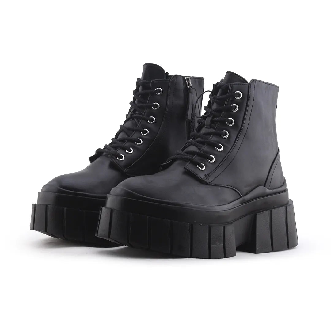 Bershka Zipper Lace Up Ankle Boot | 100% Authentic Leather