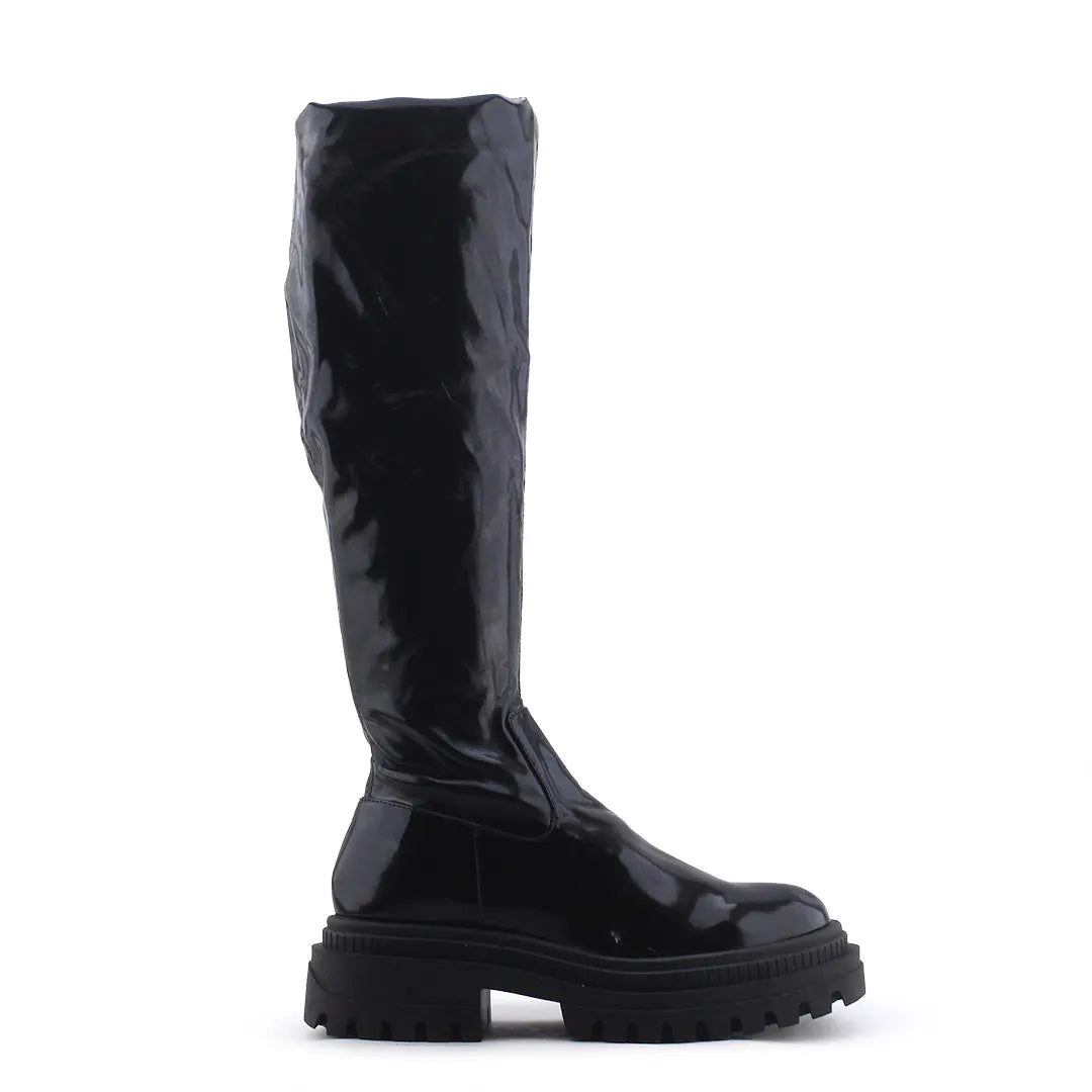 Pull & Bear Zipper Patent Thigh High Boot