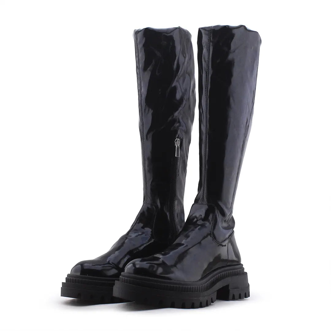 Pull & Bear Zipper Patent Thigh High Boot