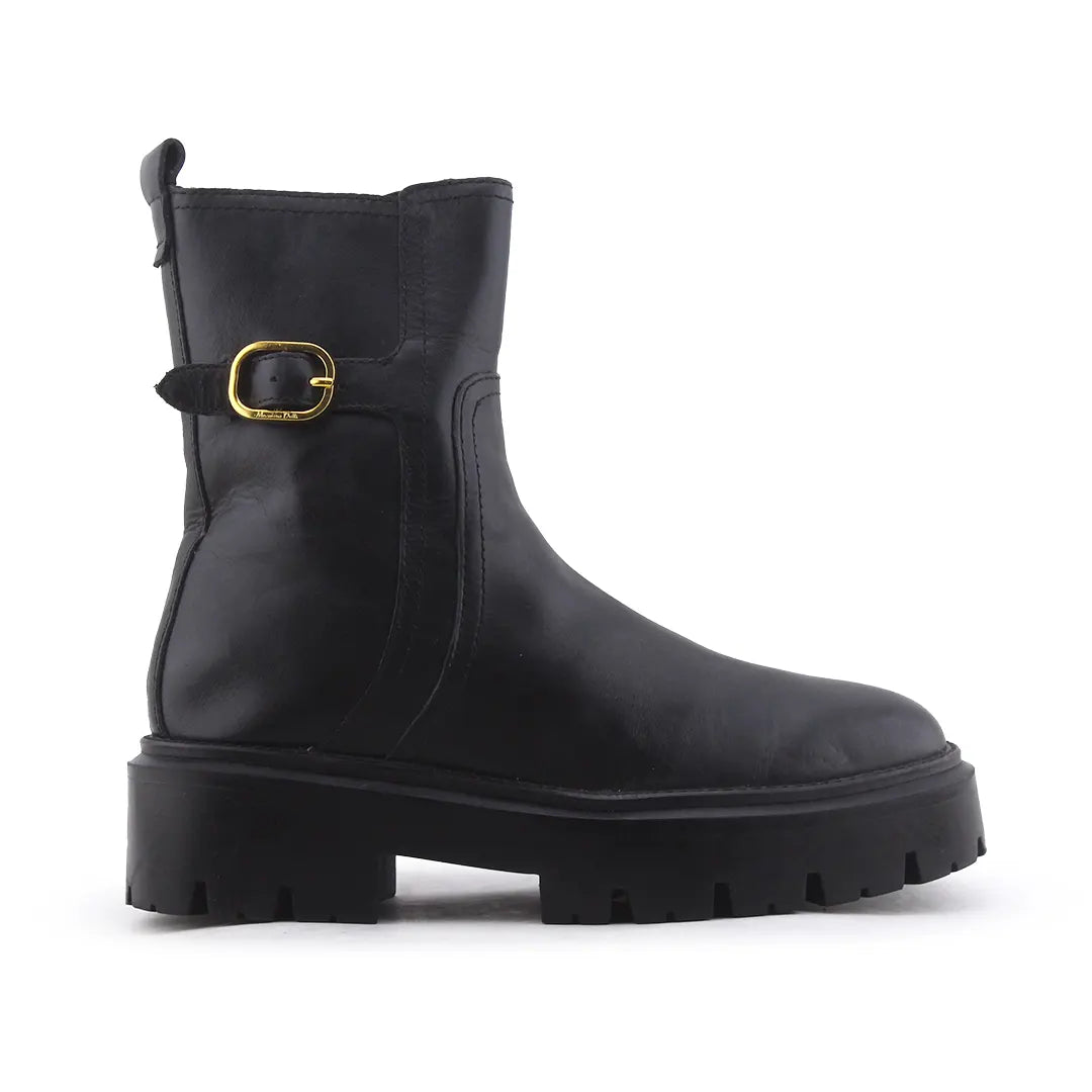 Massimo Dutti Zipper Buckle Strap Ankle Boot | 100% Authentic Leather