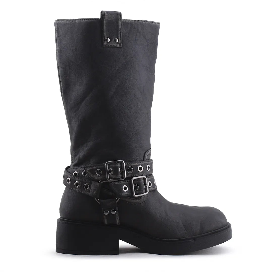 Bershka Buckle Strap Knee High Boot | 100% Authentic Leather