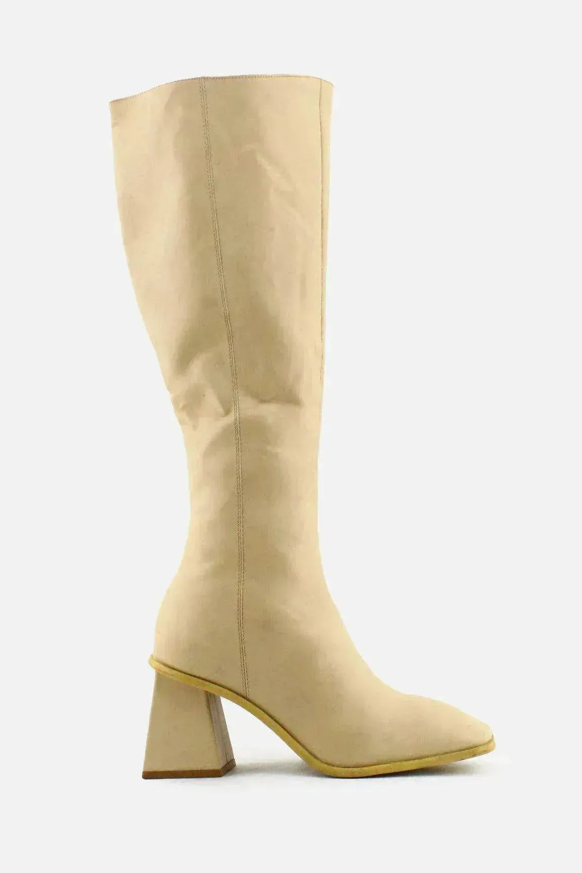 Pull & Bear Zipper Block Knee High Boots | 100% Authetic Leather - sundaybazar