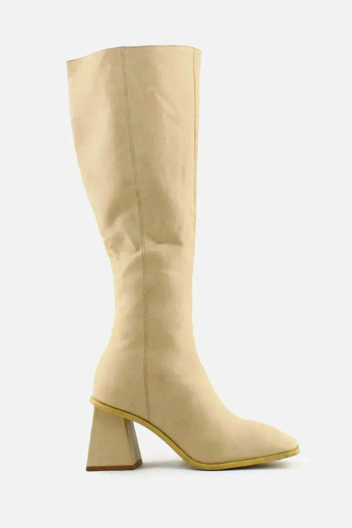 Pull & Bear Zipper Block Knee High Boots | 100% Authetic Leather - sundaybazar