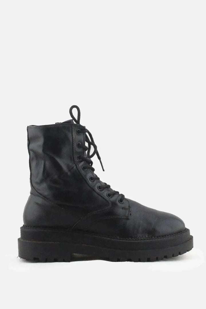 Stradivarius Zipper Laces Combat Boots | 100% Authentic Leather - sundaybazar