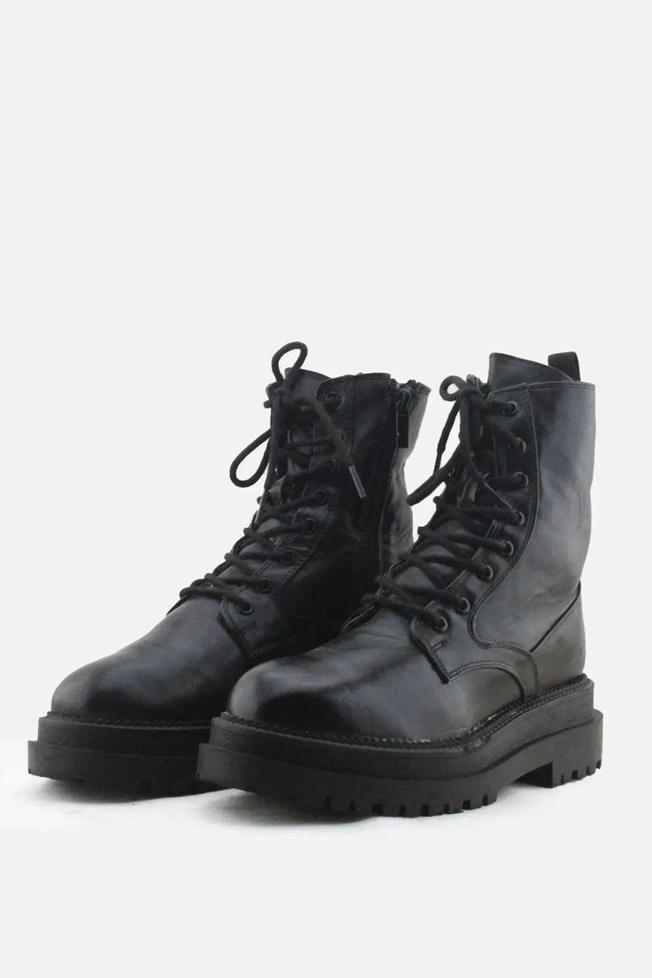 Stradivarius Zipper Laces Combat Boots | 100% Authentic Leather - sundaybazar