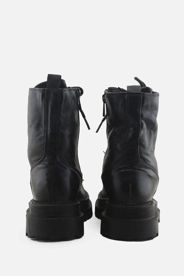 Stradivarius Zipper Laces Combat Boots | 100% Authentic Leather - sundaybazar