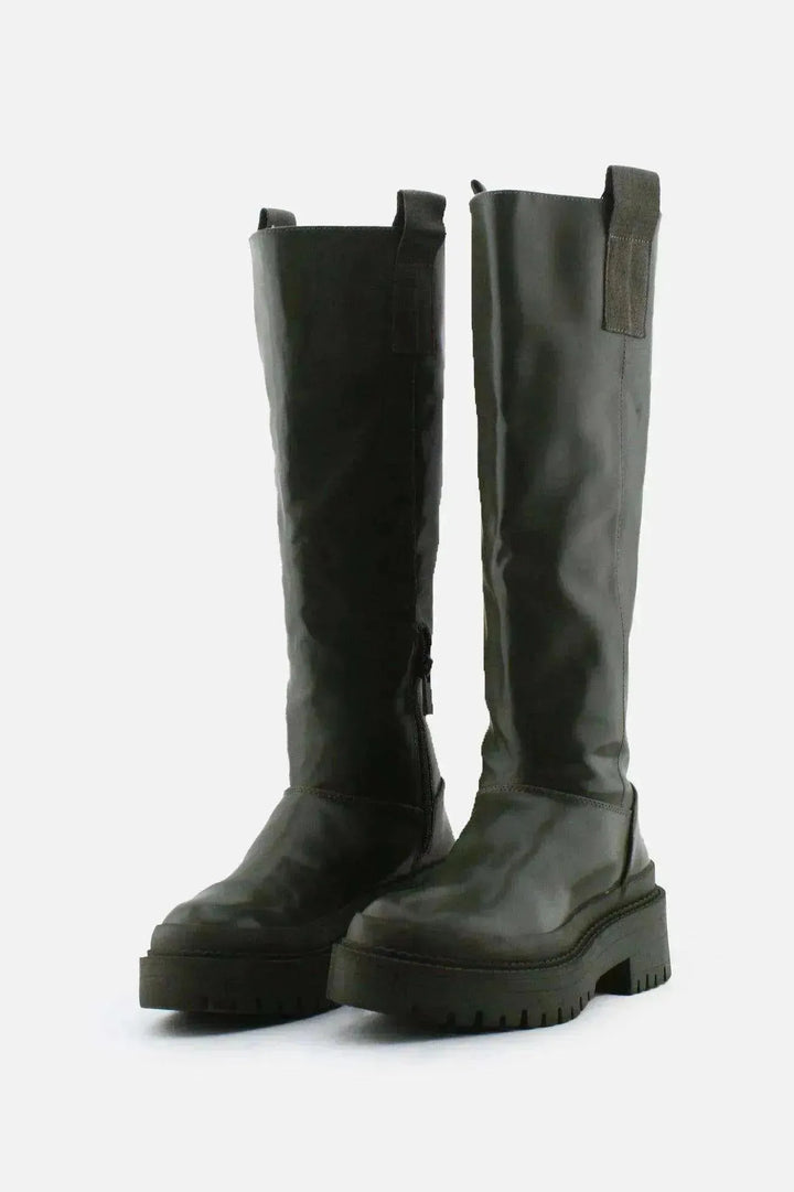 Stradivarius Zipper Knee High Boots | 100% Authetic Leather - sundaybazar