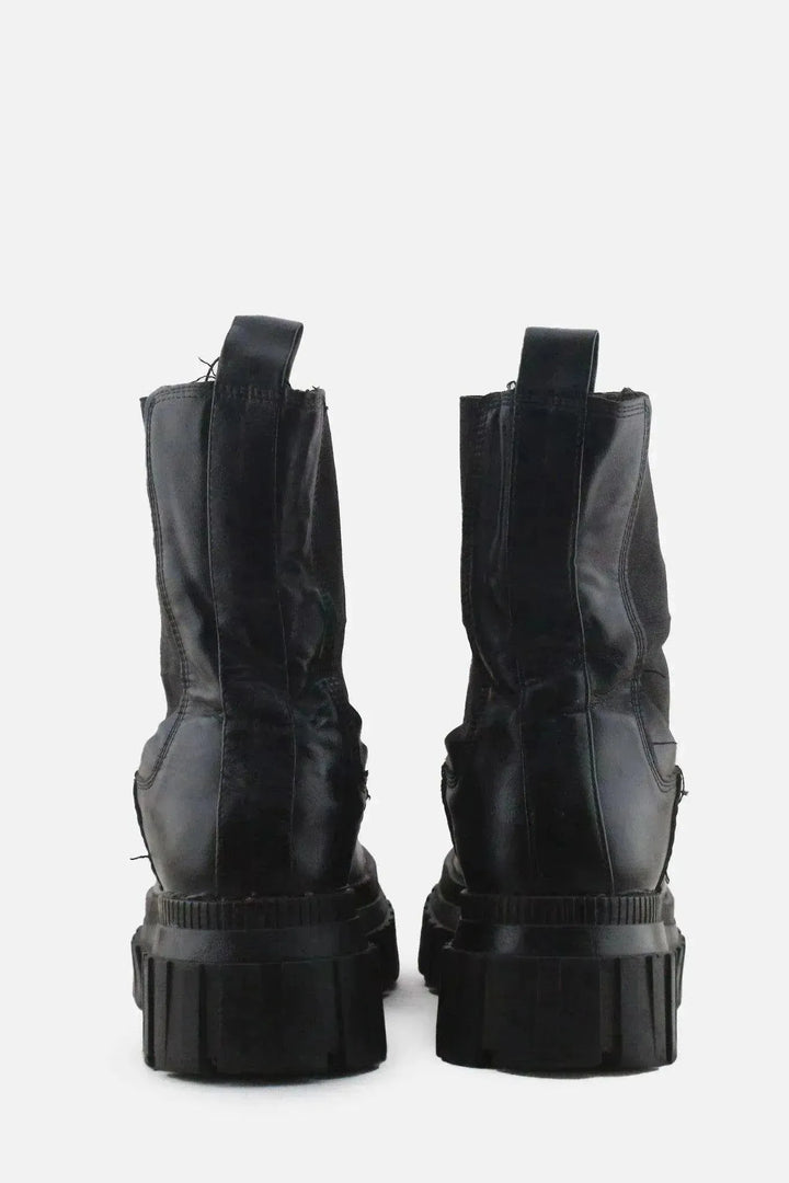 Stradivarius Stretchable Combat Ankle Boots | 100% Authentic Leather - sundaybazar