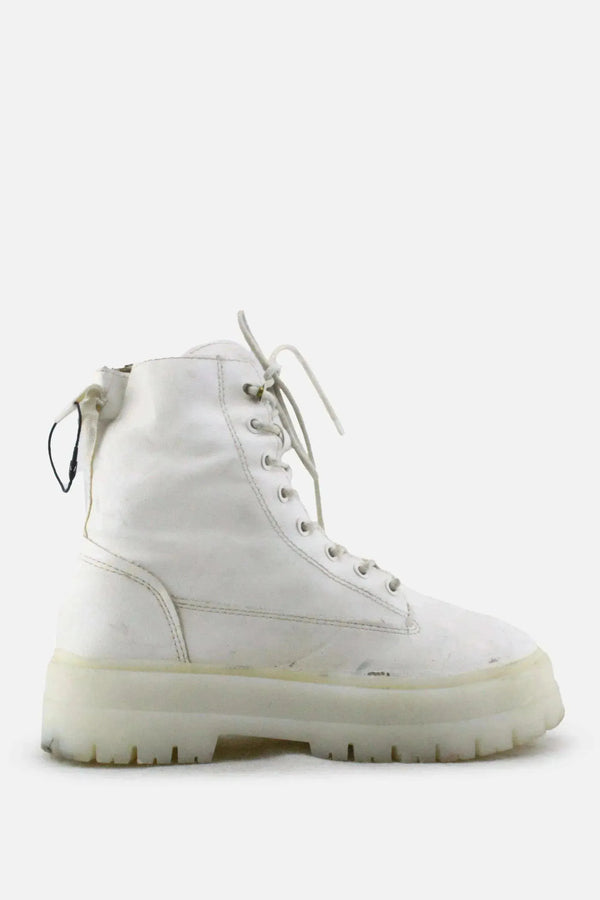 Stradivarius Zipper Laces Combat Ankle Boots | 100% Authentic Leather - sundaybazar