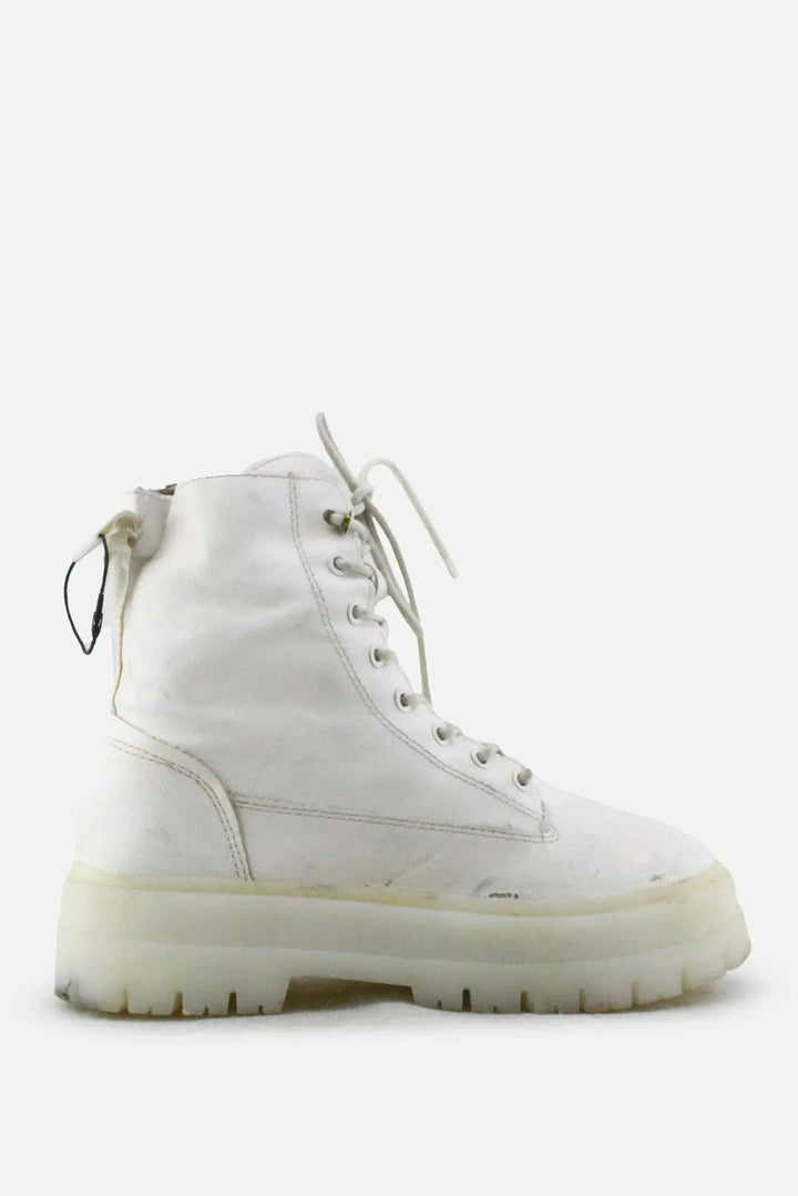Stradivarius Zipper Laces Combat Ankle Boots | 100% Authentic Leather - sundaybazar