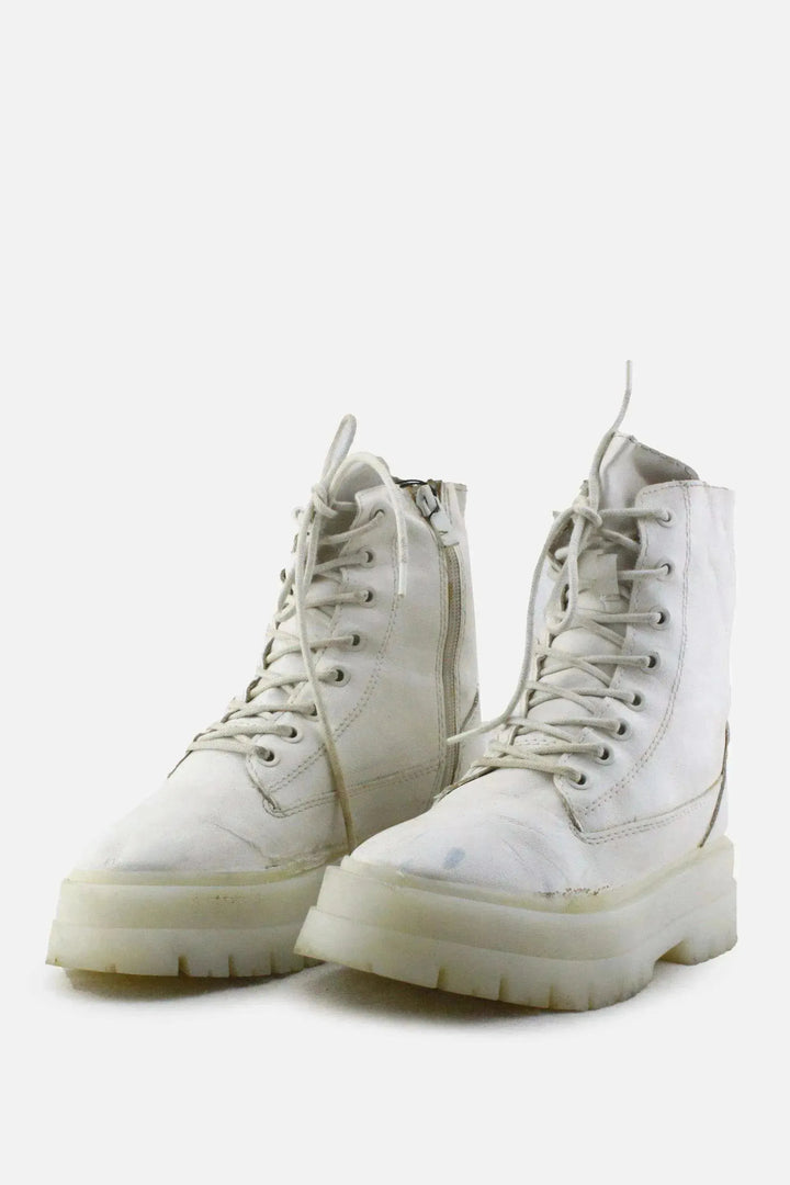 Stradivarius Zipper Laces Combat Ankle Boots | 100% Authentic Leather - sundaybazar