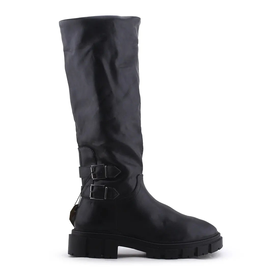 Stradivarius Zipper Buckle Strap Knee High Boot | 100% Authentic Leather