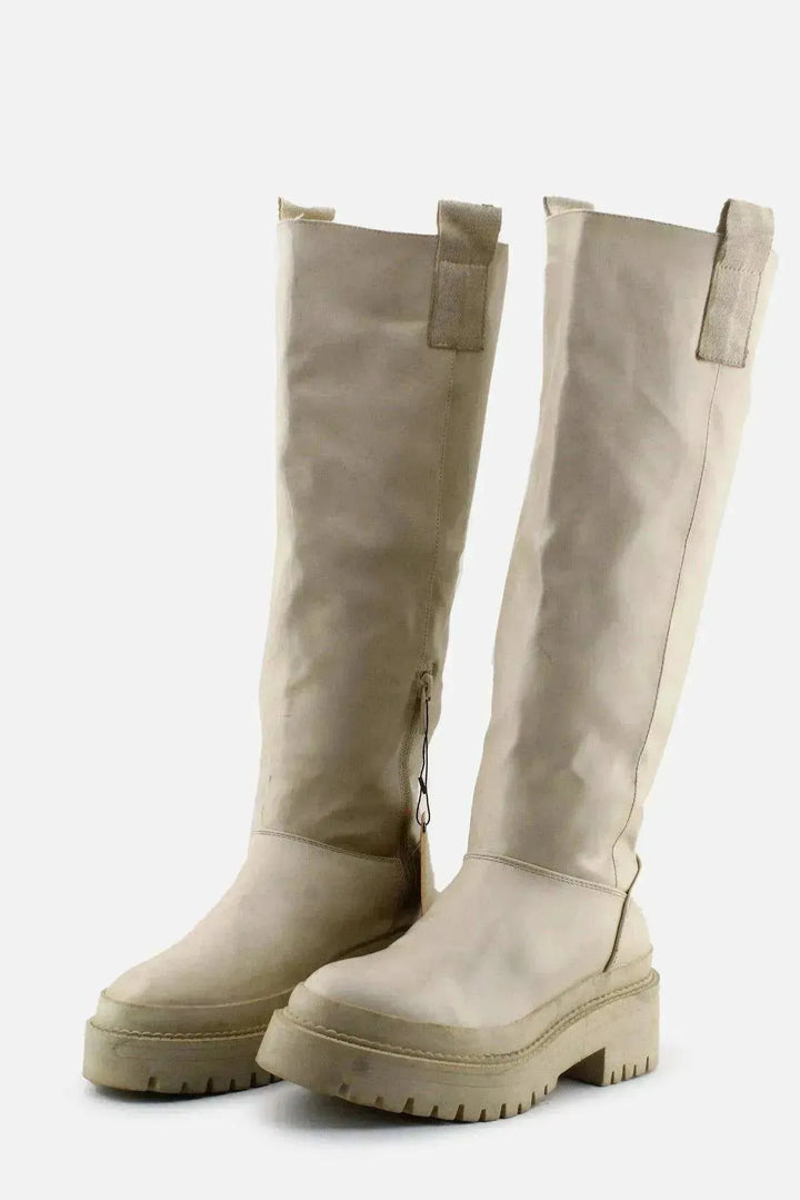 Stradivarius Zipper Knee High Boots | 100% Authentic Leather - sundaybazar