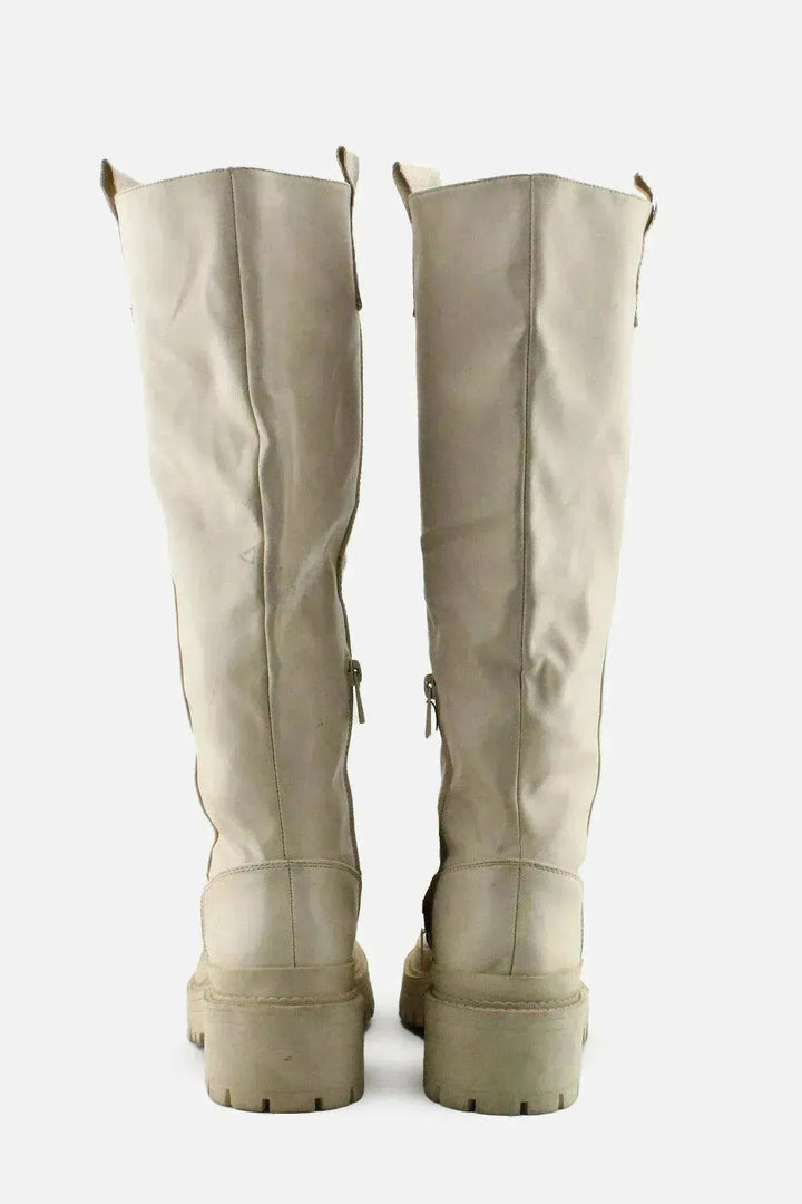 Stradivarius Zipper Knee High Boots | 100% Authentic Leather - sundaybazar
