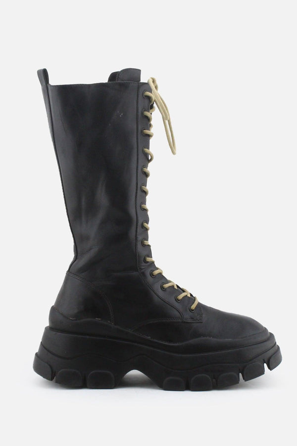 Pull & Bear Zipper Laces Combat Long Boots | 100% Authentic Leather