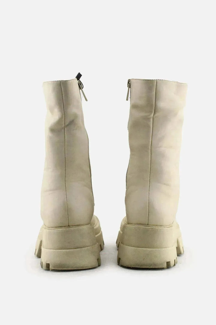 Pull & Bear Zipper Combat Ankle Boots | 100% Authentic Leather - sundaybazar
