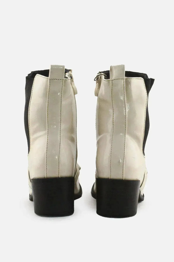 Bamboo Zipper Stretchable Chain Block Heels Ankle Boots | 100% Synthetic Leather - sundaybazar