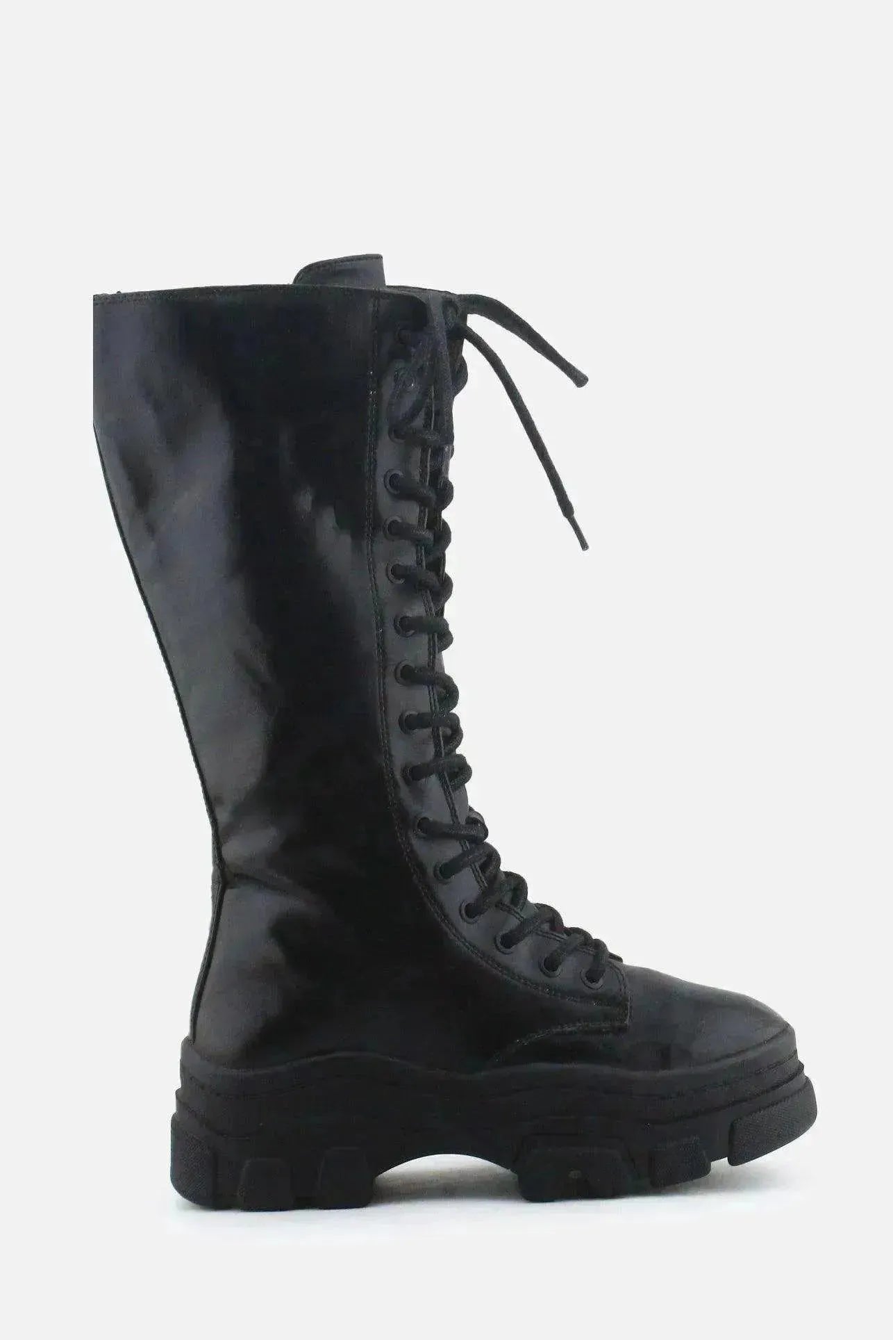 Bershka Zipper Laces Combat Long Boots | 100% Authentic Leather - sundaybazar