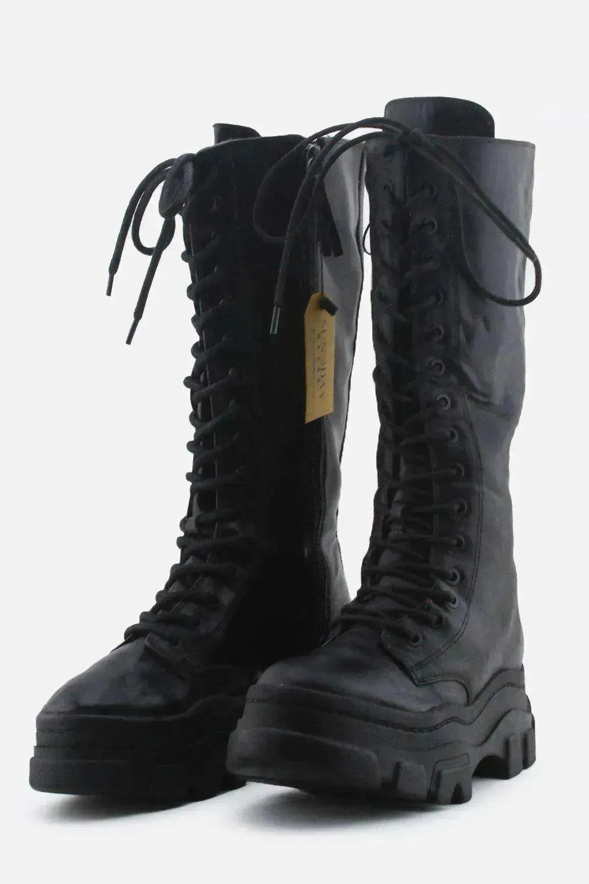 Bershka Zipper Laces Combat Long Boots | 100% Authentic Leather - sundaybazar