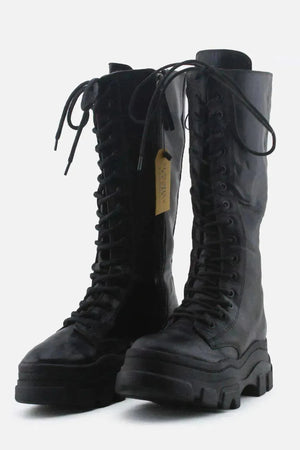 Bershka Zipper Laces Combat Long Boots | 100% Authentic Leather - sundaybazar
