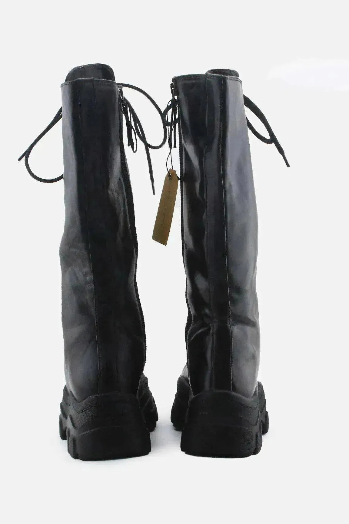 Bershka Zipper Laces Combat Long Boots | 100% Authentic Leather - sundaybazar