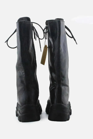 Bershka Zipper Laces Combat Long Boots | 100% Authentic Leather - sundaybazar