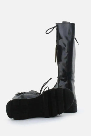 Bershka Zipper Laces Combat Long Boots | 100% Authentic Leather - sundaybazar