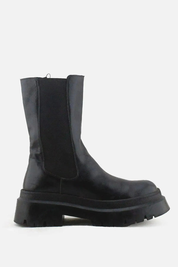 Pull & Bear Stretchable Combat Ankle Boots | 100% Authentic Leather - sundaybazar