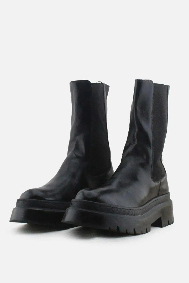 Pull & Bear Stretchable Combat Ankle Boots | 100% Authentic Leather - sundaybazar