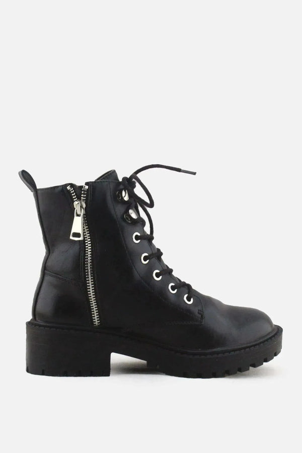 Lefties Zipper Laces Combat Boots | 100% Authentic Leather - sundaybazar
