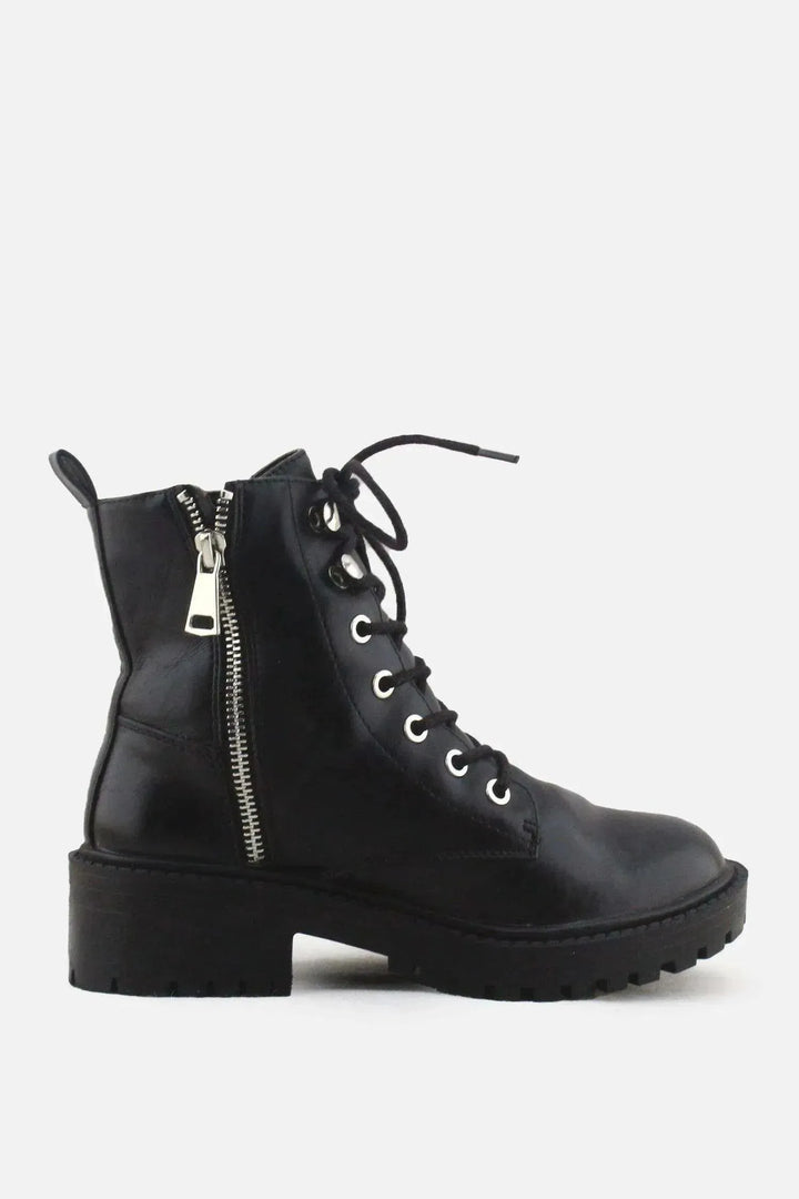 Lefties Zipper Laces Combat Boots | 100% Authentic Leather - sundaybazar