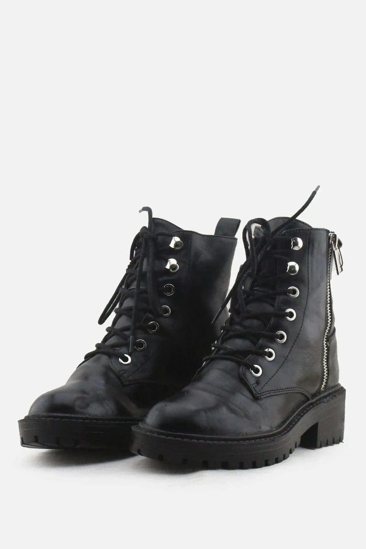 Lefties Zipper Laces Combat Boots | 100% Authentic Leather - sundaybazar