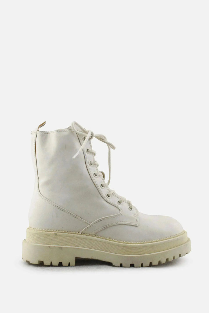 Stradivarius Zipper Laces Combat Ankle Boots | 100% Authentic Leather - sundaybazar