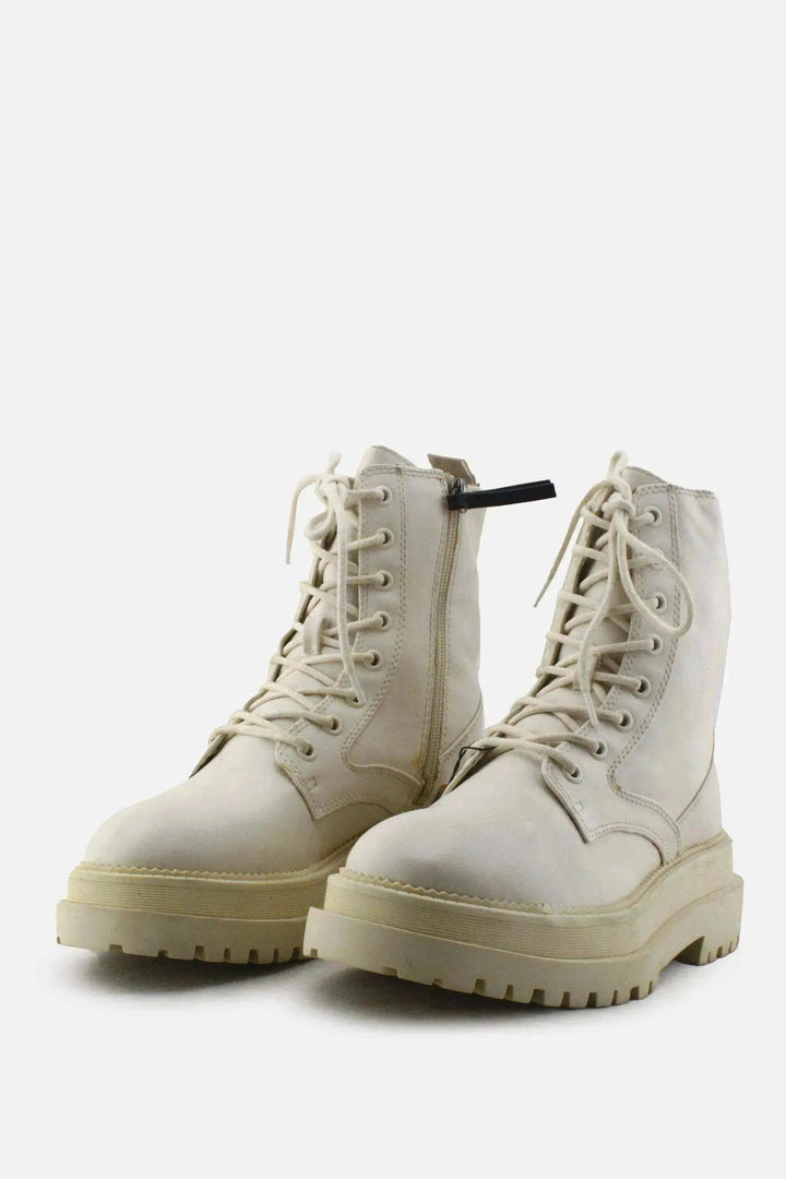 Stradivarius Zipper Laces Combat Ankle Boots | 100% Authentic Leather - sundaybazar