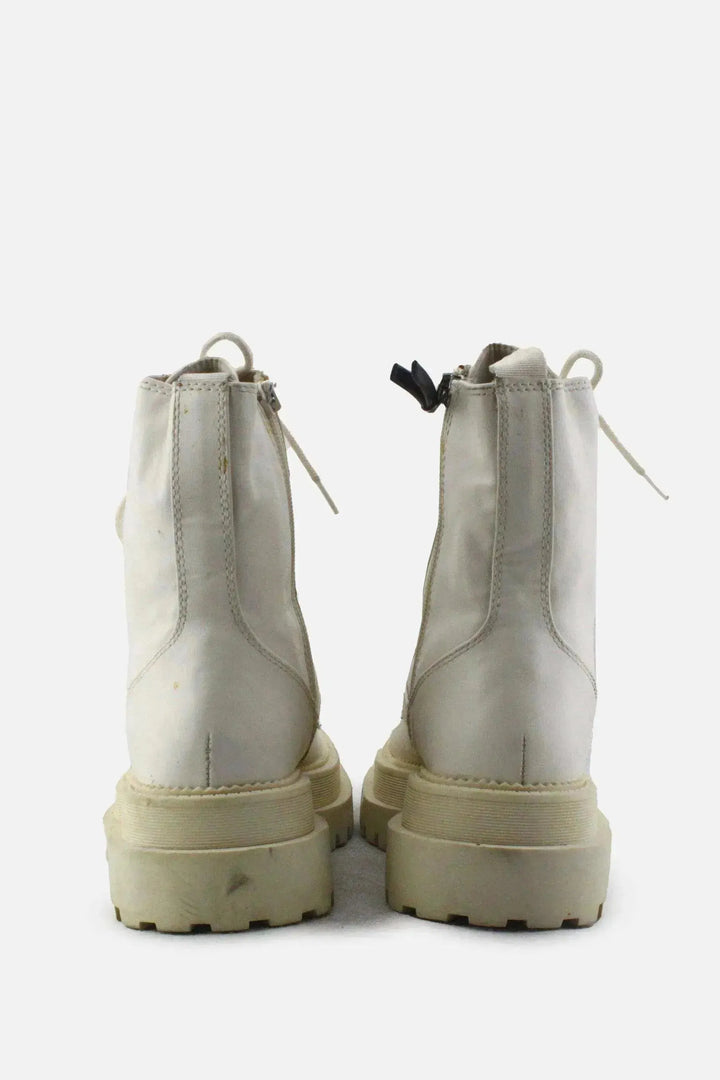 Stradivarius Zipper Laces Combat Ankle Boots | 100% Authentic Leather - sundaybazar