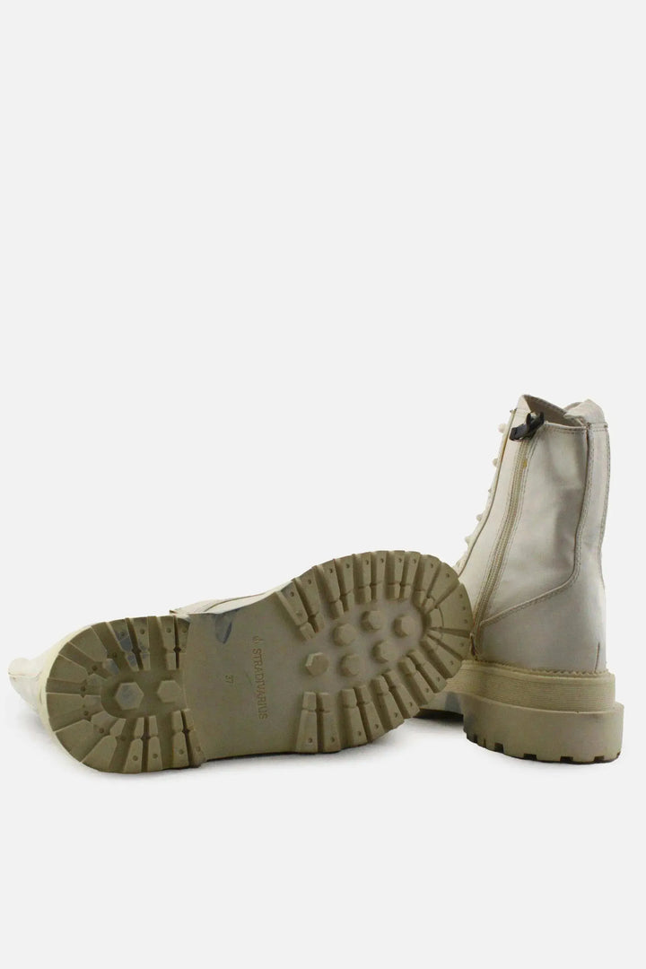 Stradivarius Zipper Laces Combat Ankle Boots | 100% Authentic Leather - sundaybazar