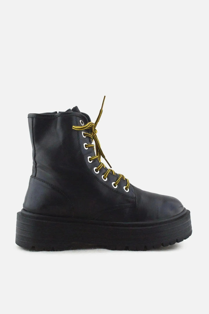 Pull & Bear Zipper Laces Combat Ankle Boots | 100% Authentic Leather - sundaybazar