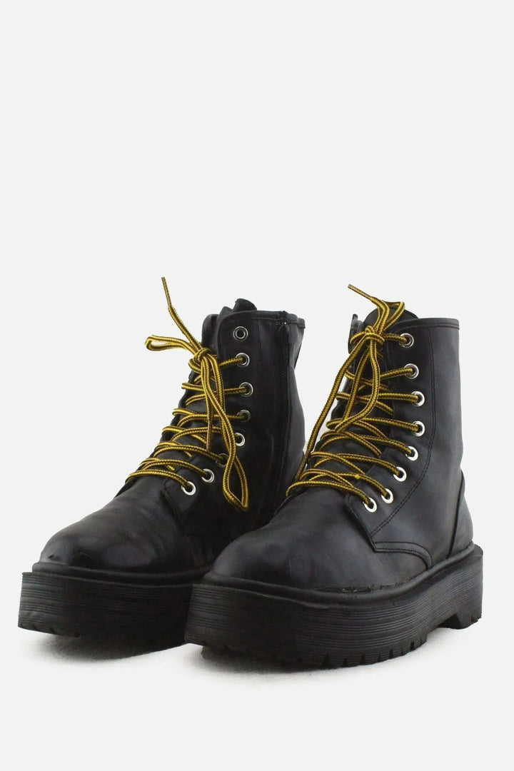 Pull & Bear Zipper Laces Combat Ankle Boots | 100% Authentic Leather - sundaybazar