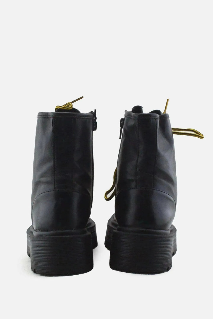 Pull & Bear Zipper Laces Combat Ankle Boots | 100% Authentic Leather - sundaybazar