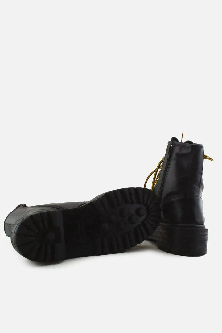 Pull & Bear Zipper Laces Combat Ankle Boots | 100% Authentic Leather - sundaybazar