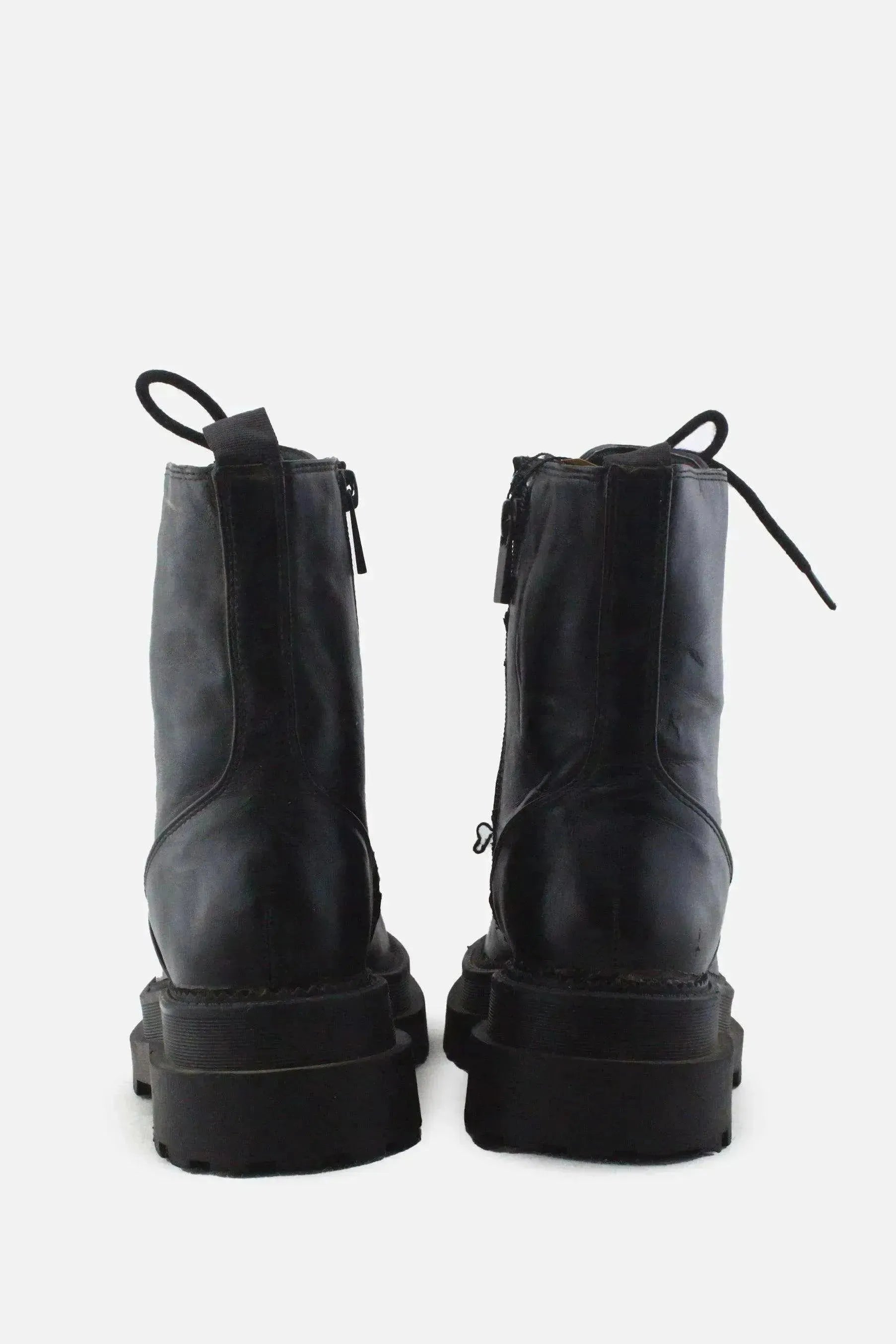 Stradivarius Zipper Laces Combat Ankle Boots | 100% Authentic Leather - sundaybazar
