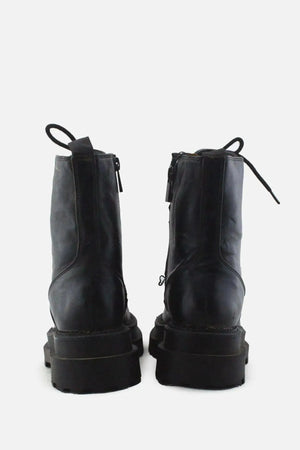 Stradivarius Zipper Laces Combat Ankle Boots | 100% Authentic Leather - sundaybazar