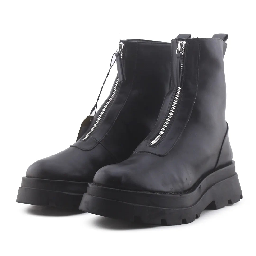 Pull & Bear Zipper Combat Ankke Boot | 100% Authentic Leather