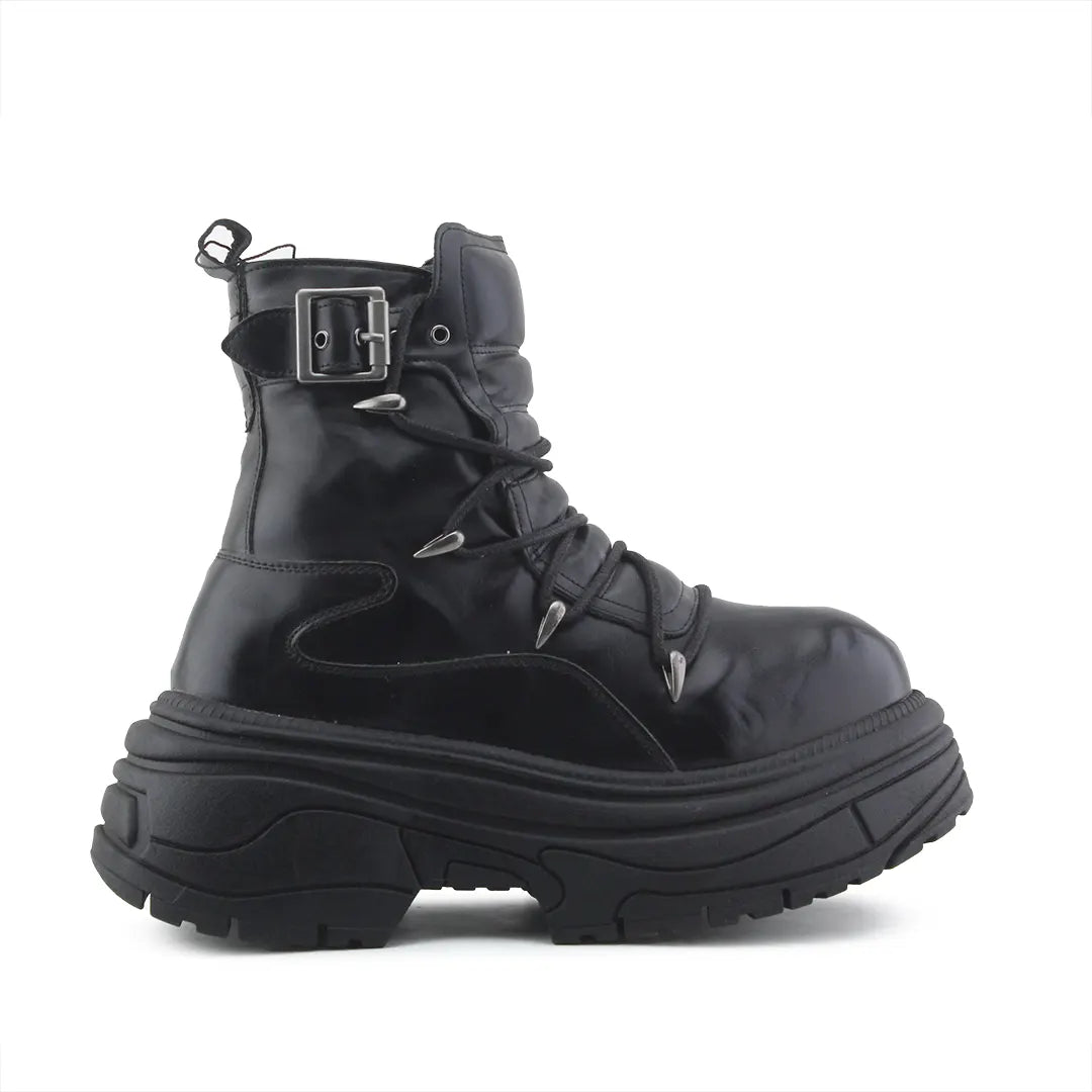 Bershka Zipper Buckle Strap Lace Up Ankle Boot | 100% Authentic Leather