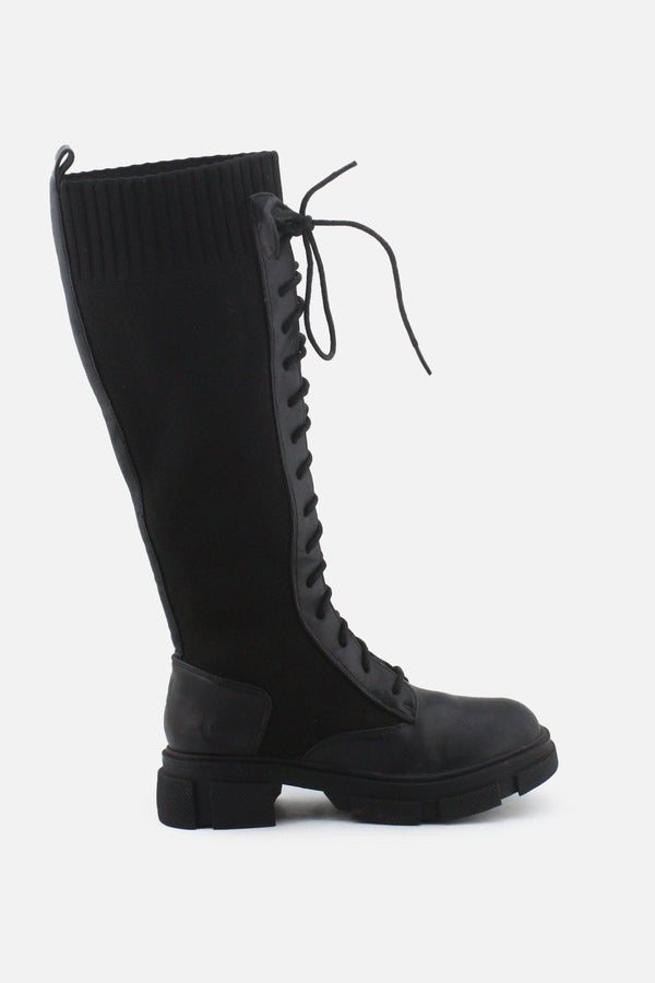 European Brand Stretchable Laces Combat Long Boots | Textile